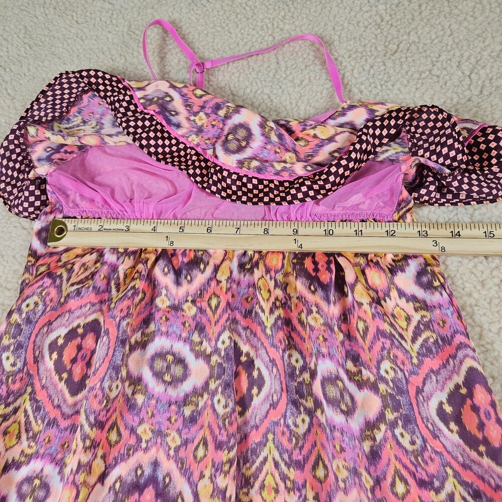 Victoria's Secret Camisole Top S Pink Purple Ikat Print Ruffle Trim Fairycore - Picture 5 of 8